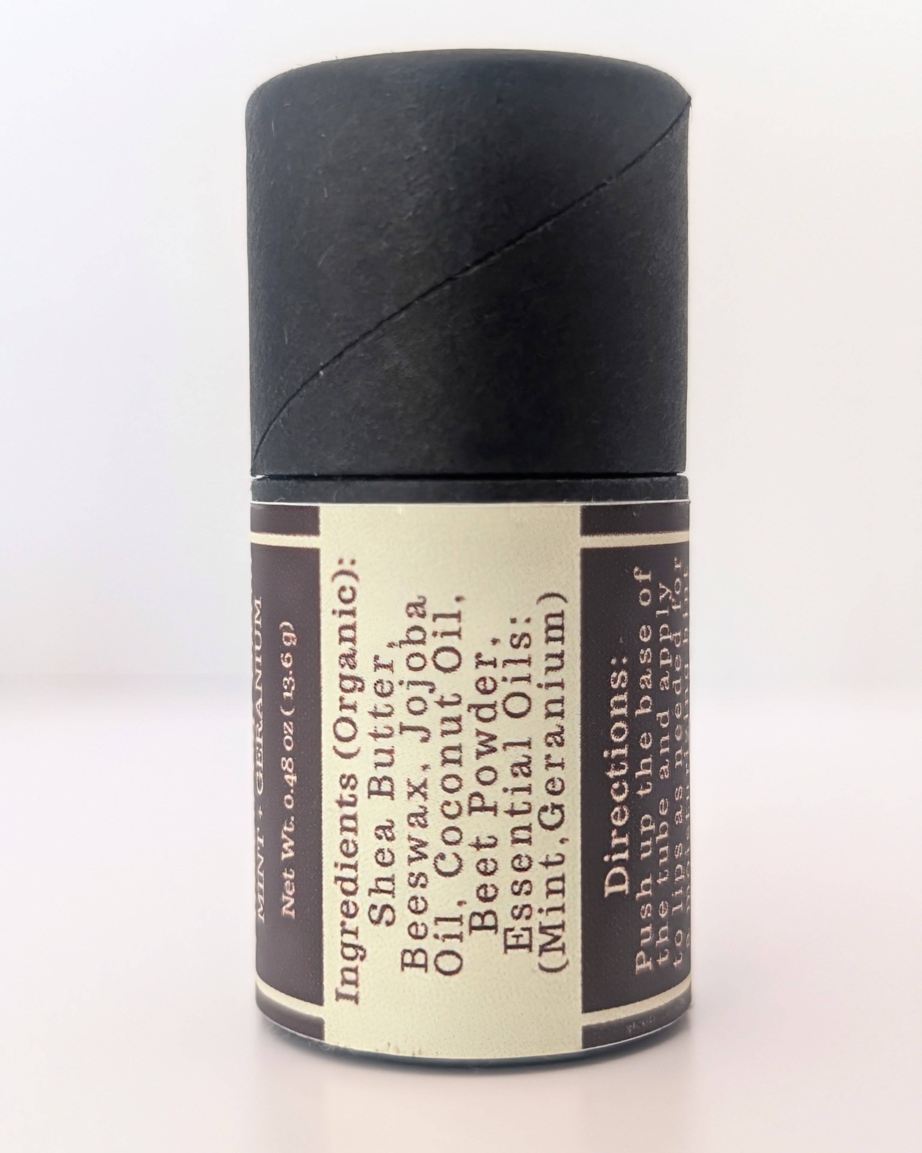 Naturally Tinted Geranium and Mint Lip Balm | Beeswax Tinted Lip Balm Tube