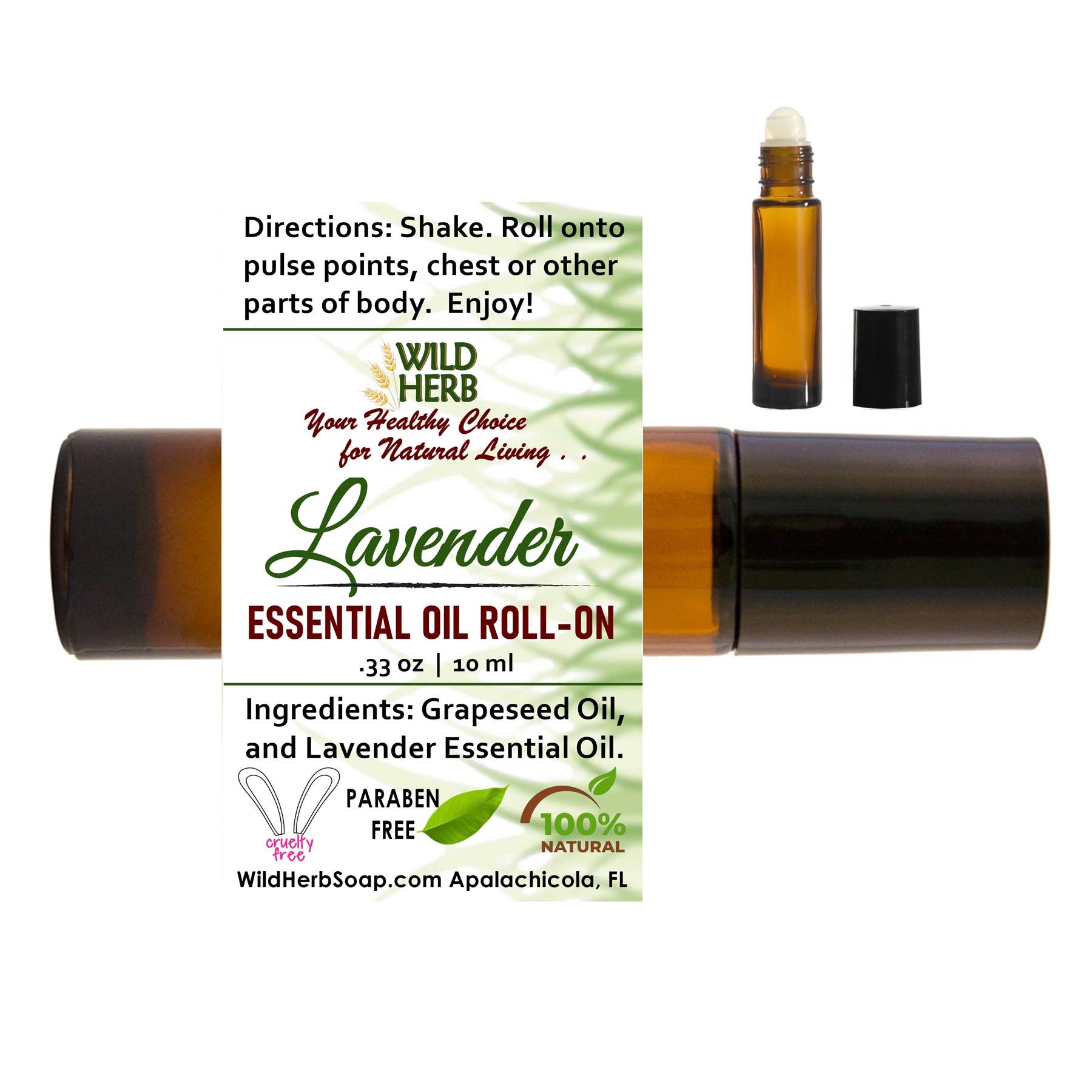 Lavender Essential Oil Roller Top Bottle Aromatherapy: Add Wild Herb Label