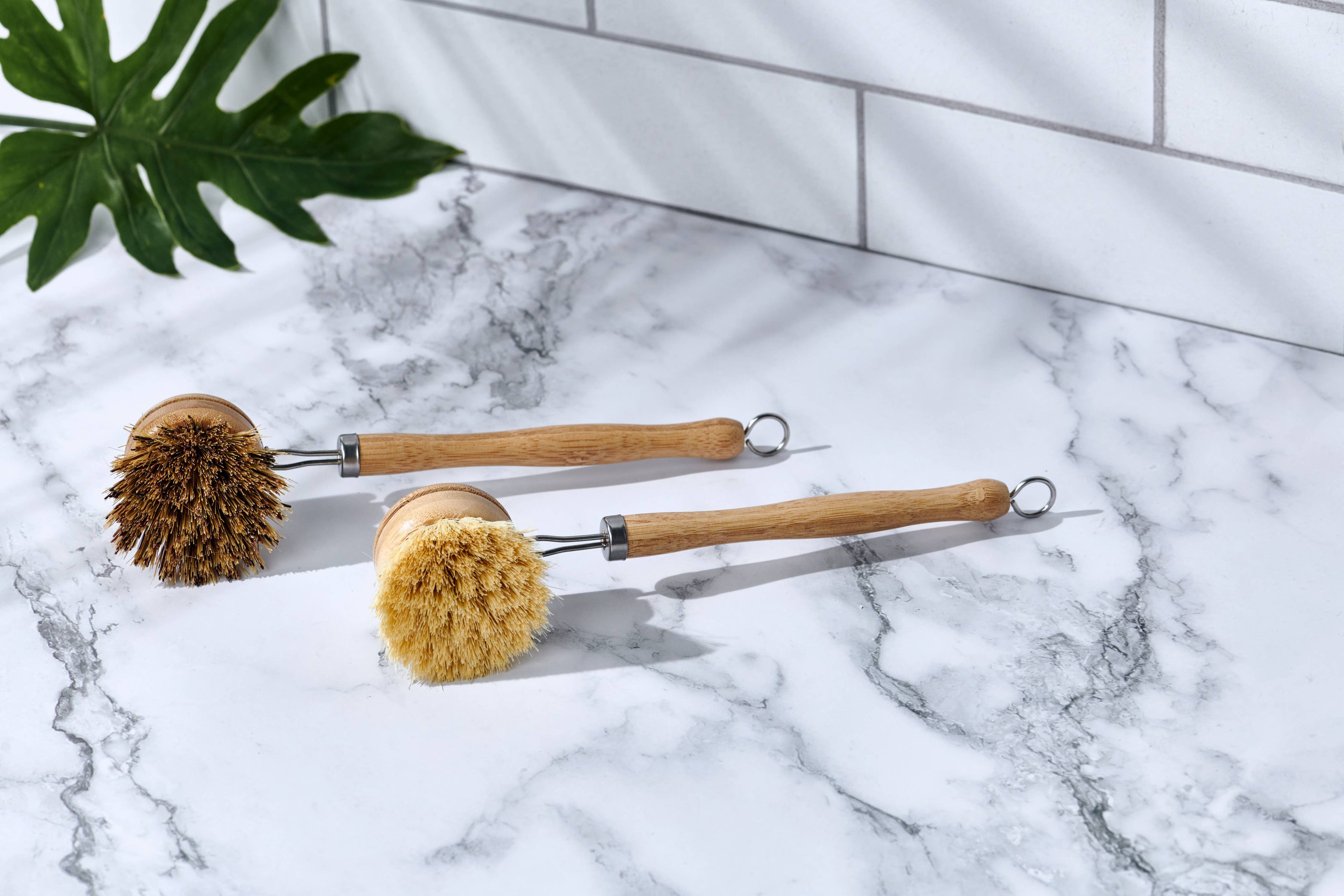 Long Handle Wood & Metal Dish Brush: Firm