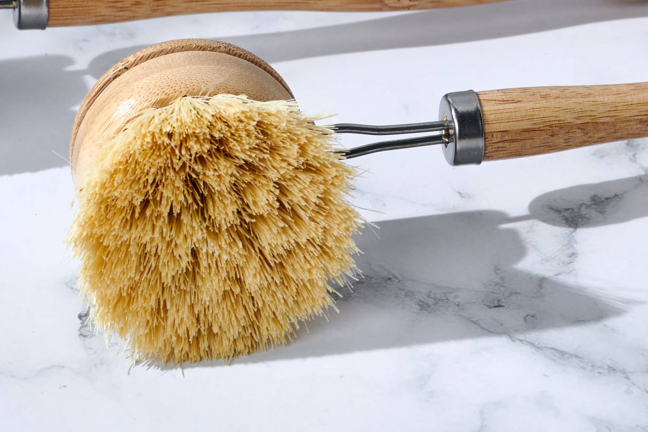 Long Handle Wood & Metal Dish Brush: Soft