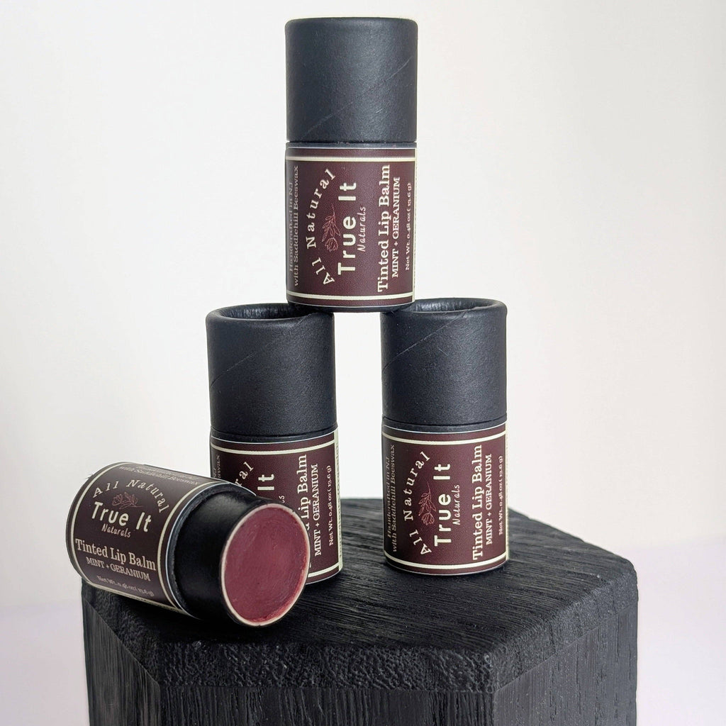 Naturally Tinted Geranium and Mint Lip Balm | Beeswax Tinted Lip Balm Tube