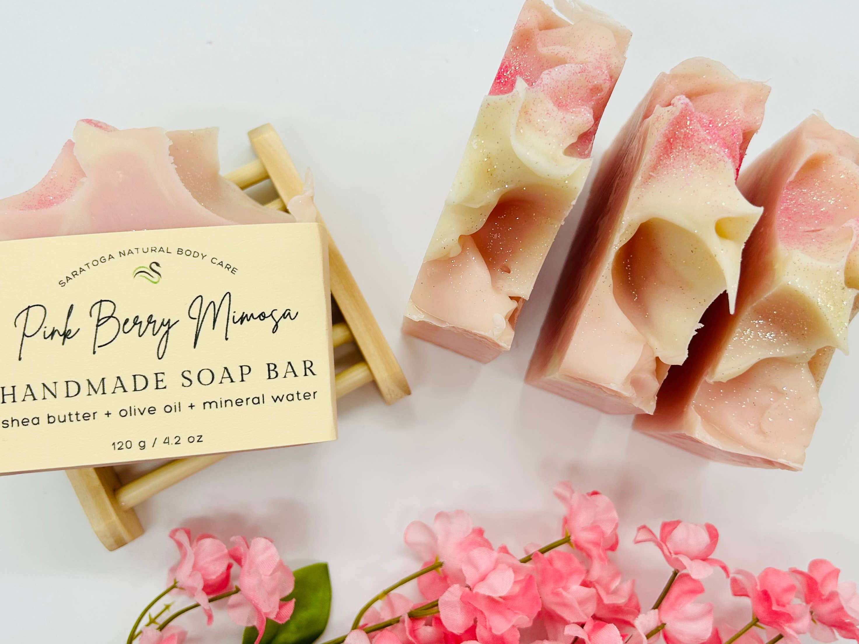 Saratoga Soap Pink Berry Mimosa Handmade Soap Bar VEGAN COLD PROCESS