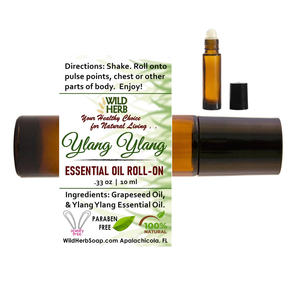 Ylang Ylang Essential Oil Roller Top Bottle Ready to Use: Add Wild Herb Label