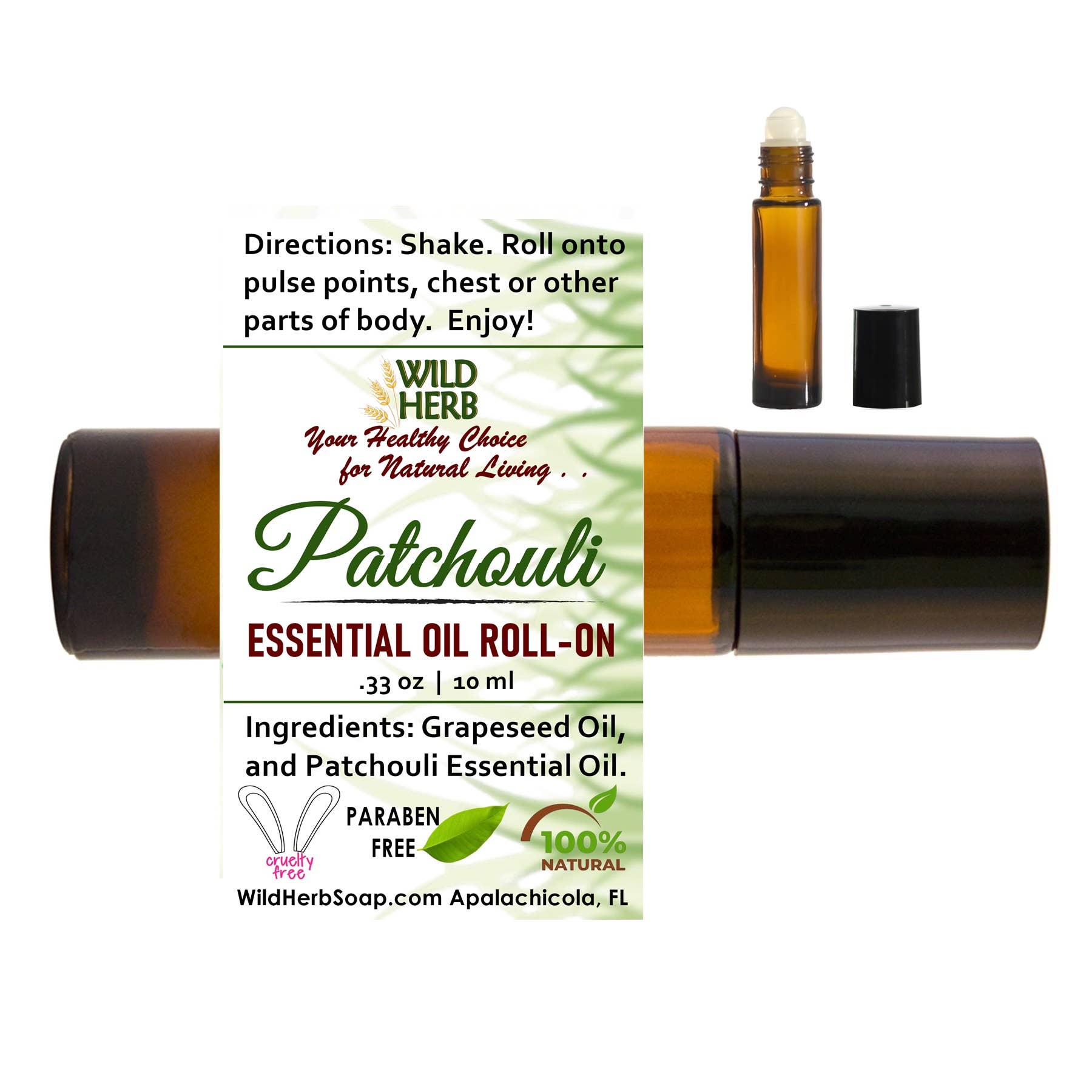 Patchouli Essential Oil Roller Top Bottle Ready to Use: Add Wild Herb Label