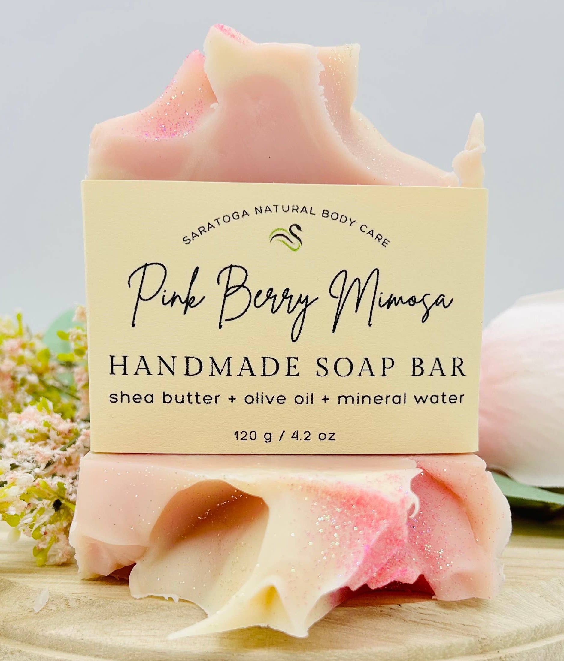 Saratoga Soap Pink Berry Mimosa Handmade Soap Bar VEGAN COLD PROCESS