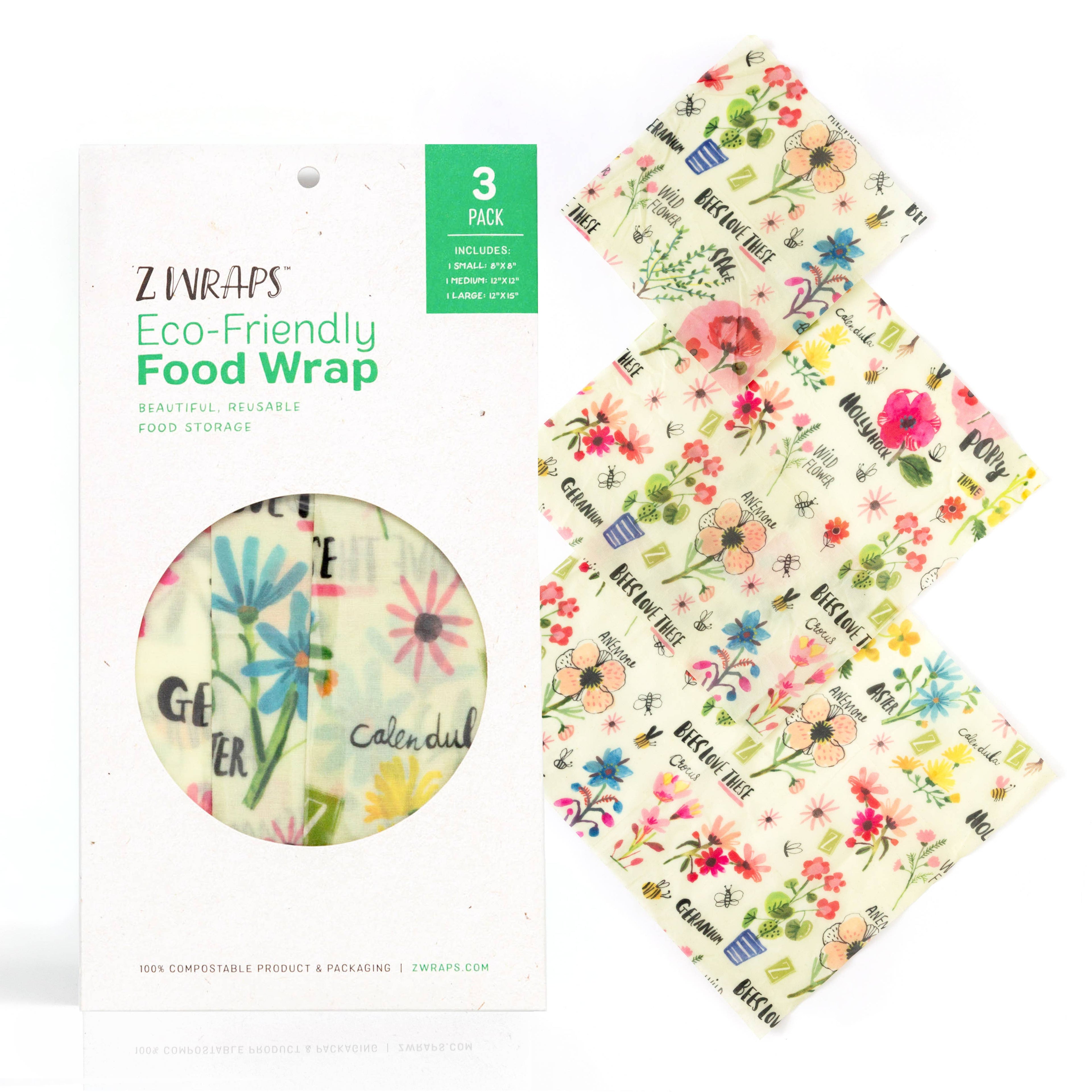 Z Wraps 3-pack Reusable Beeswax Food Wrap, 1 Design-S,M,L: Farmer's Market