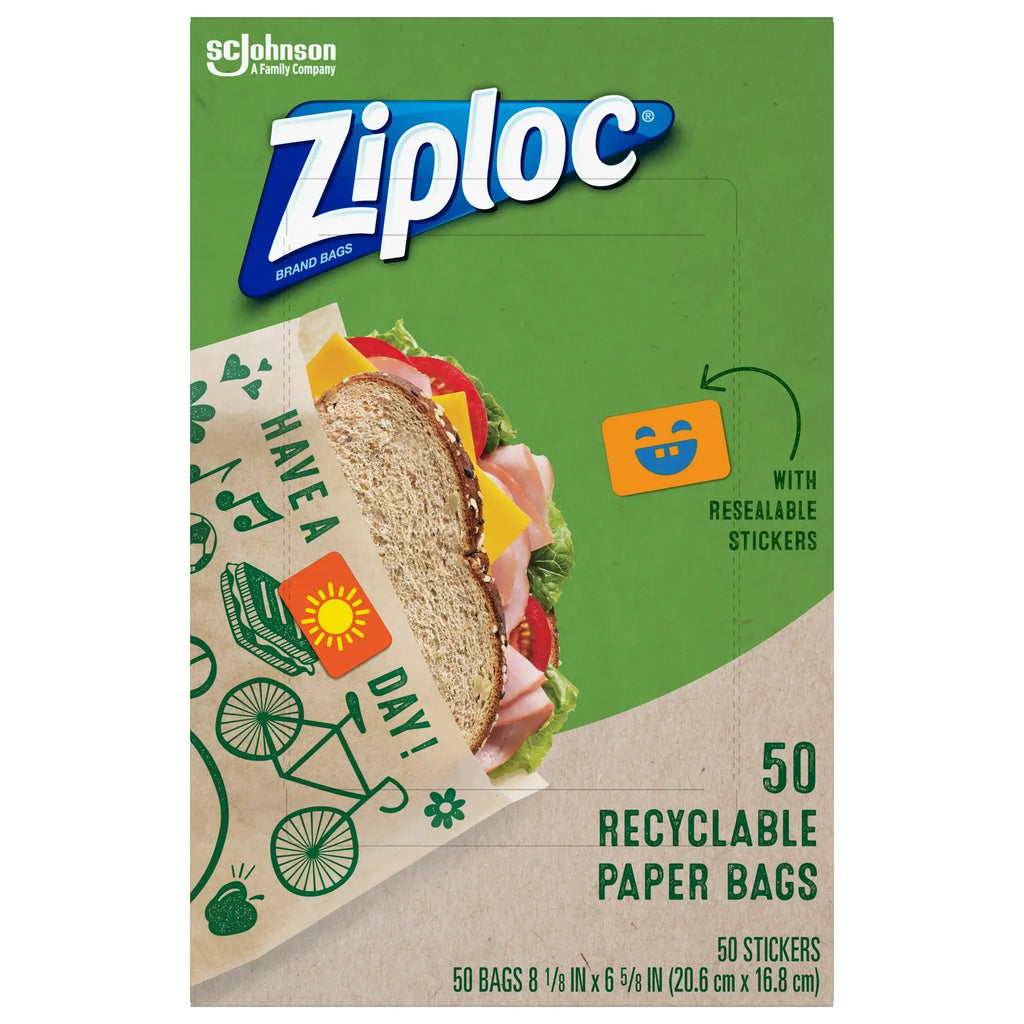 Ziploc Recyclable Paper Bags with Resealable Stickers, 100 Count