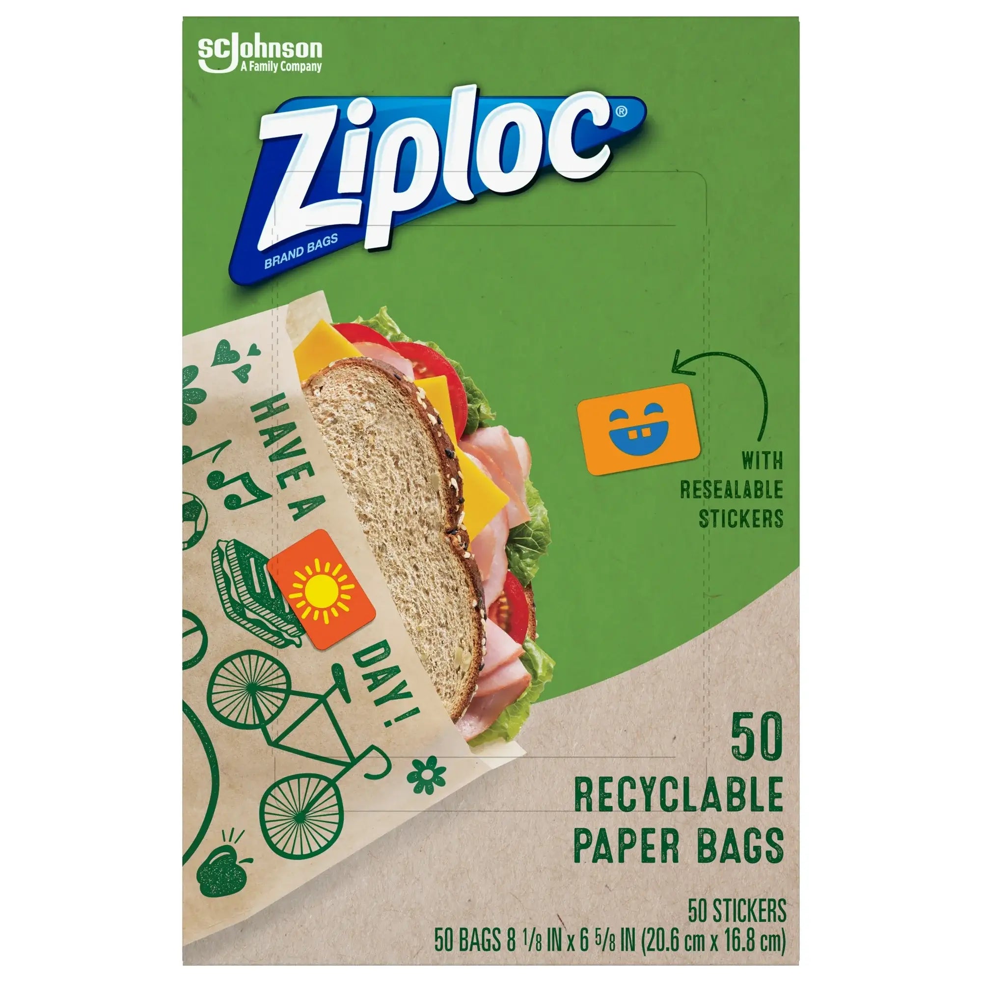 Ziploc Recyclable Paper Bags with Resealable Stickers, 100 Count
