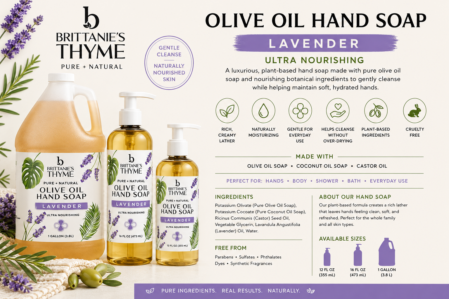 Lavender Olive Oil Hand Soap: 12oz