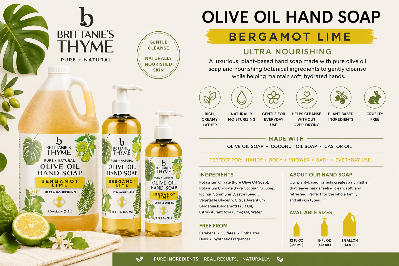 Bergamot Lime Olive Oil Hand Soap: 12oz