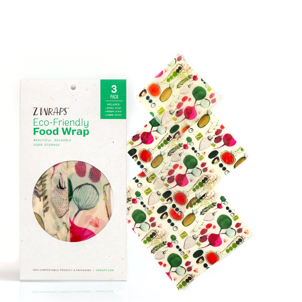 Z Wraps 3-pack Reusable Beeswax Food Wrap, 1 Design-S,M,L: Farmer's Market