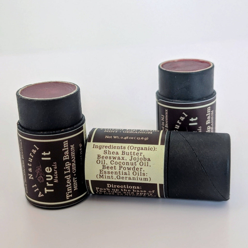 Naturally Tinted Geranium and Mint Lip Balm | Beeswax Tinted Lip Balm Tube