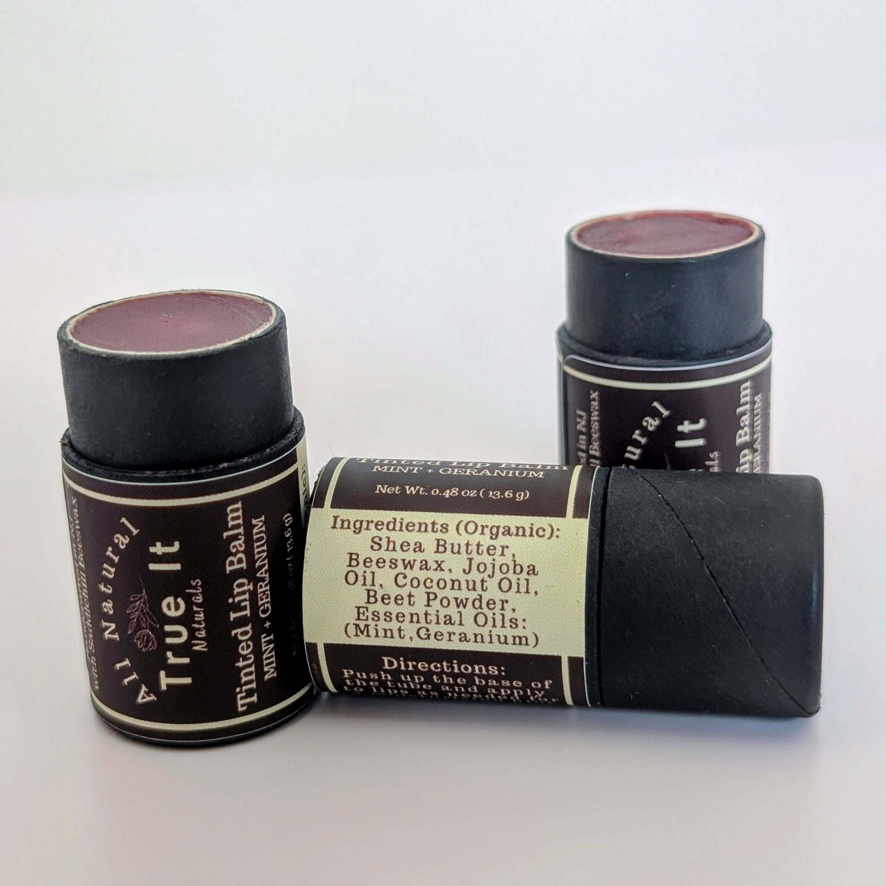 Naturally Tinted Geranium and Mint Lip Balm | Beeswax Tinted Lip Balm Tube