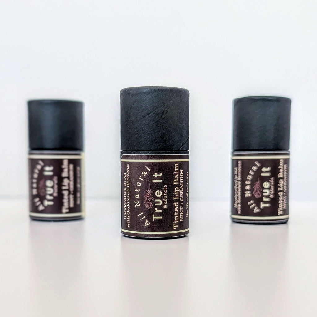 Naturally Tinted Geranium and Mint Lip Balm | Beeswax Tinted Lip Balm Tube
