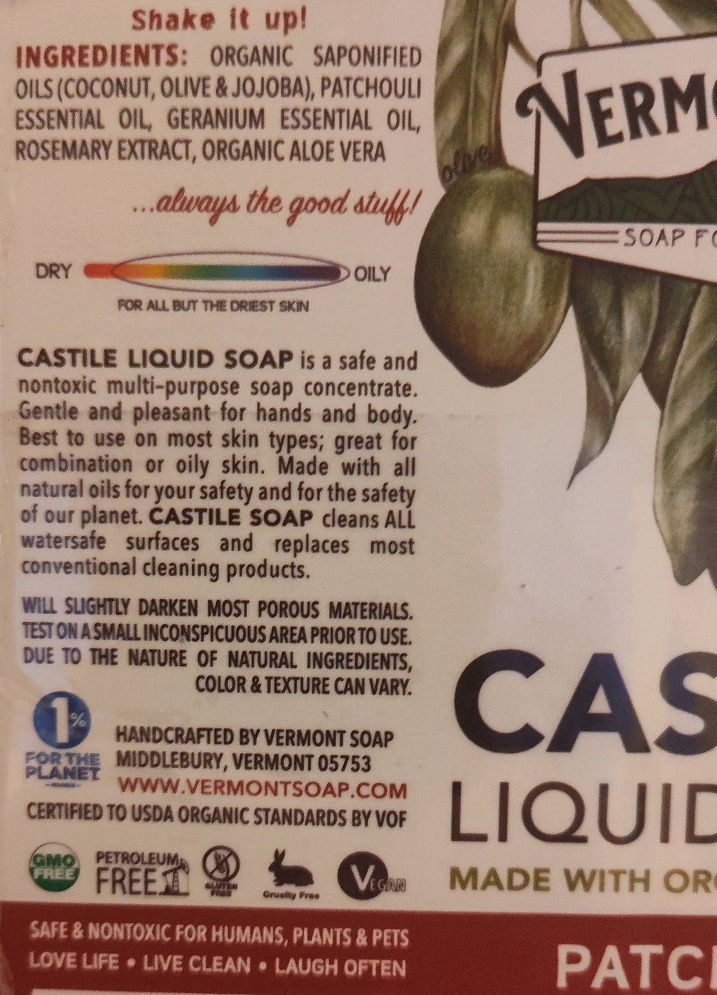 Castile Liquid Soap - Patchouli Rose - 8oz. in glass bottle