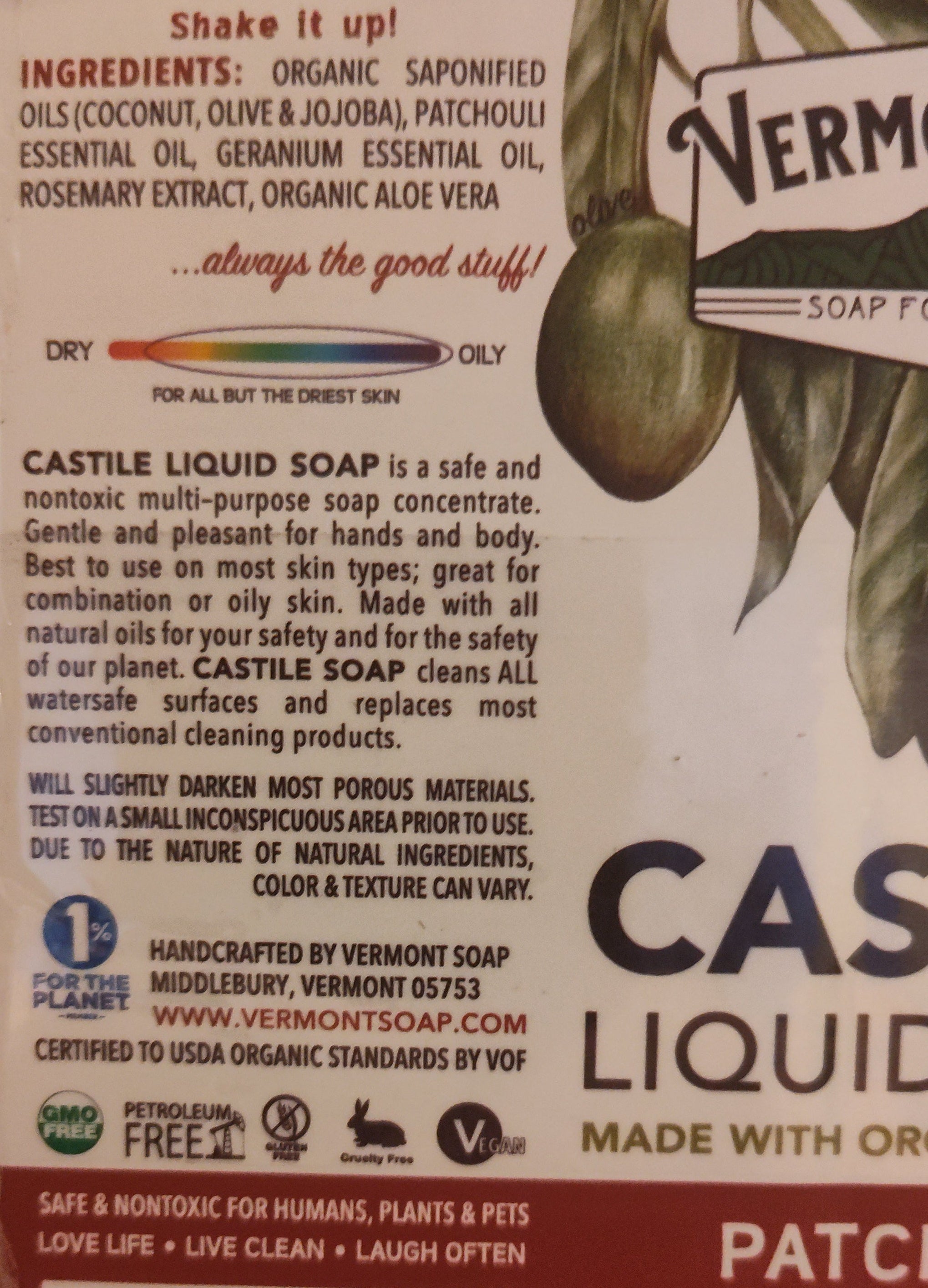 Castile Liquid Soap - Patchouli Rose - 8oz. in glass bottle
