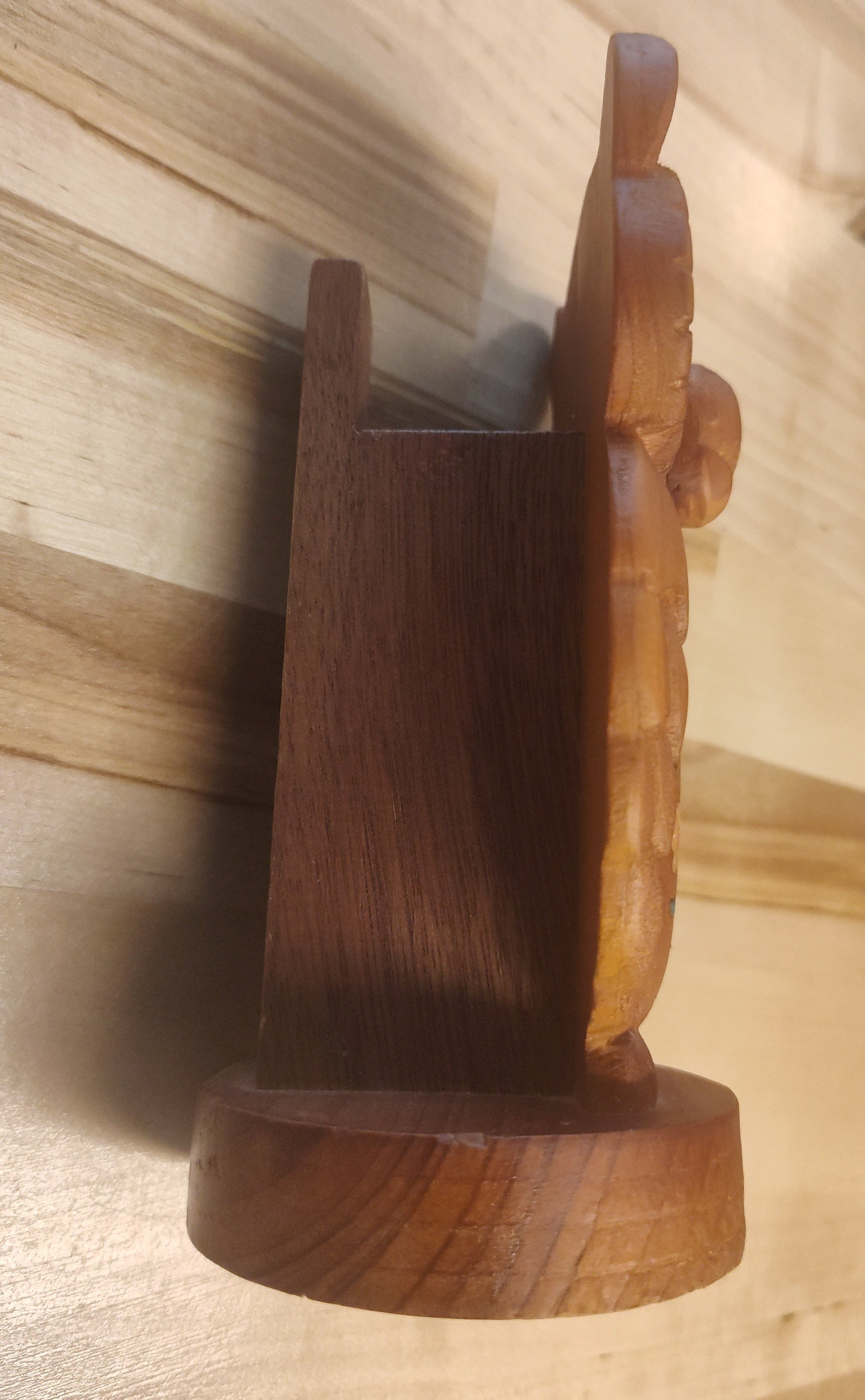 Natural Life Hand Carved Wood Owl Glasses Holder