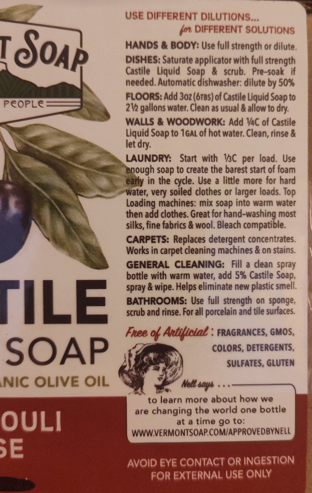 Castile Liquid Soap - Patchouli Rose - 8oz. in glass bottle