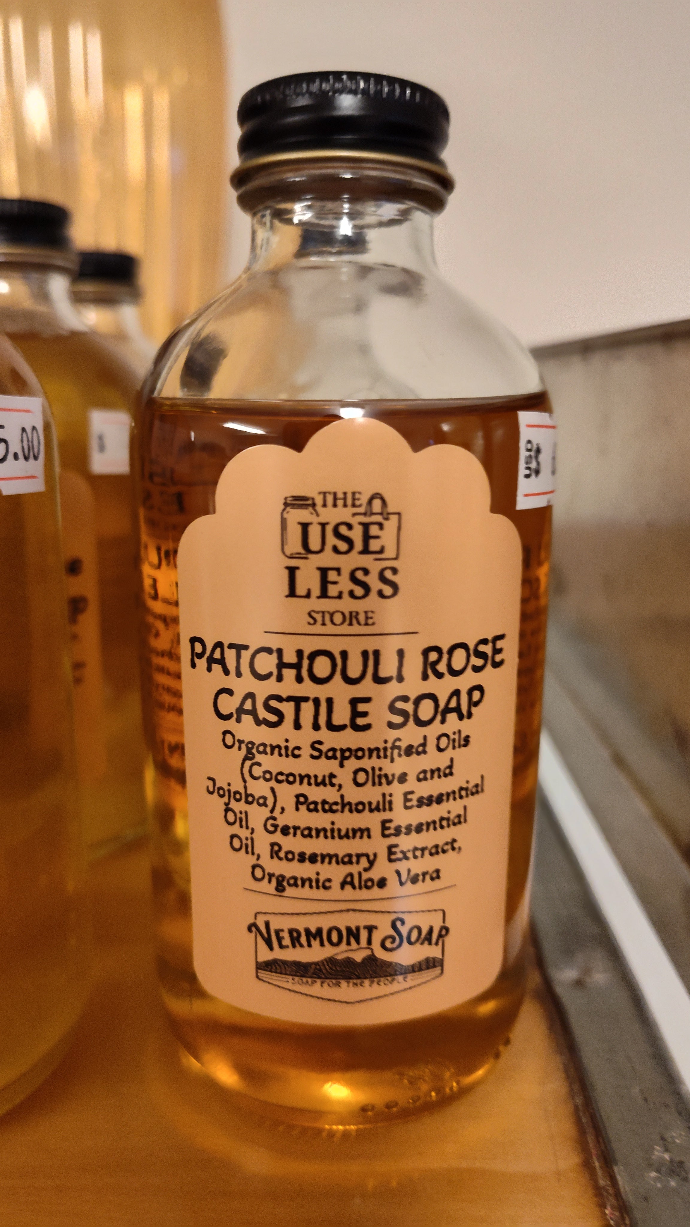 Castile Liquid Soap - Patchouli Rose - 8oz. in glass bottle