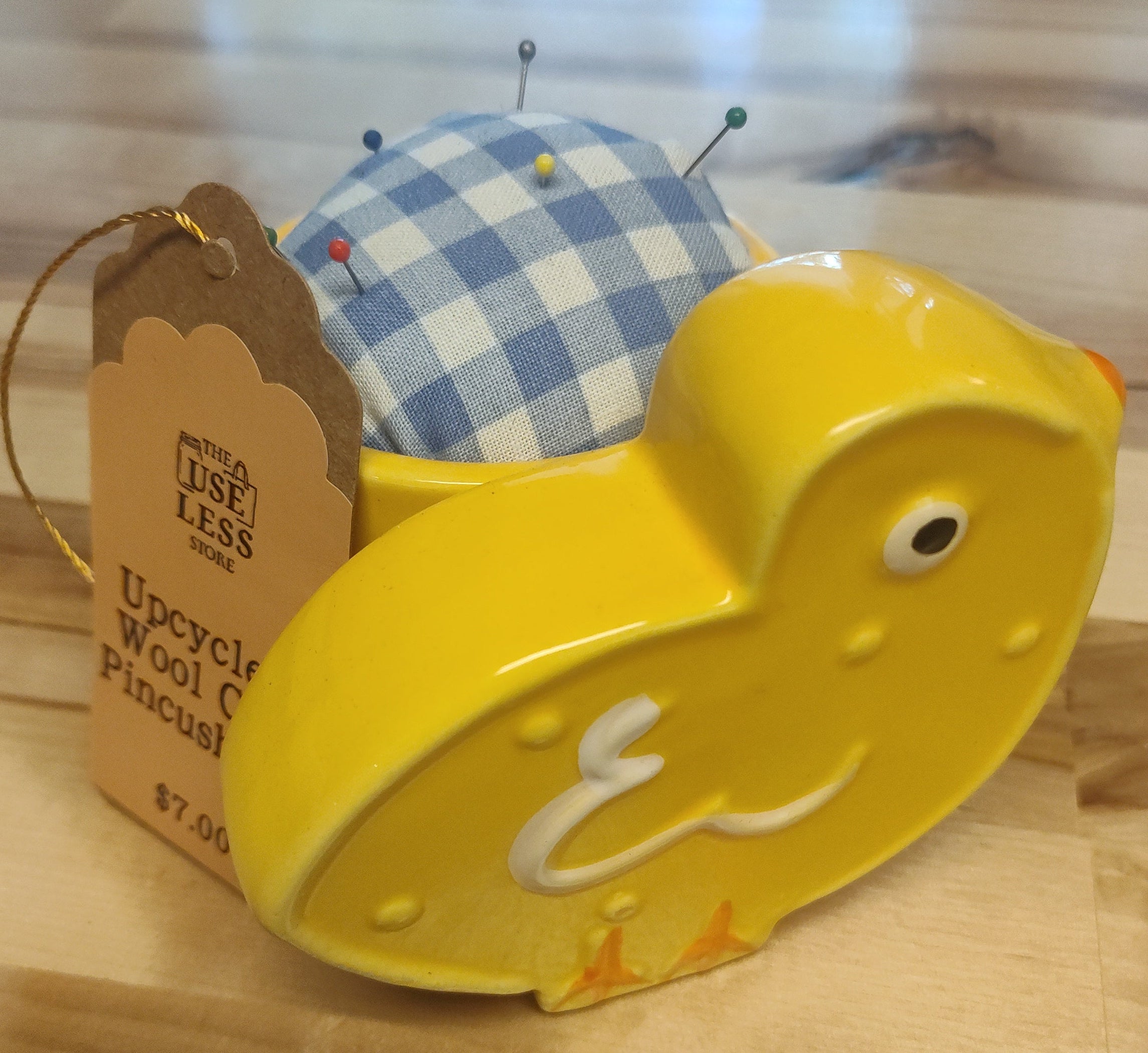 Upcycled Ceramic Yellow Chick Pincushion