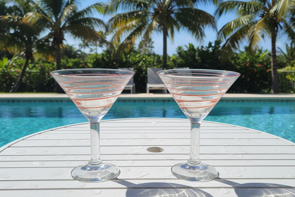 Orange Swirl Hand Blown Glass Martini Glass