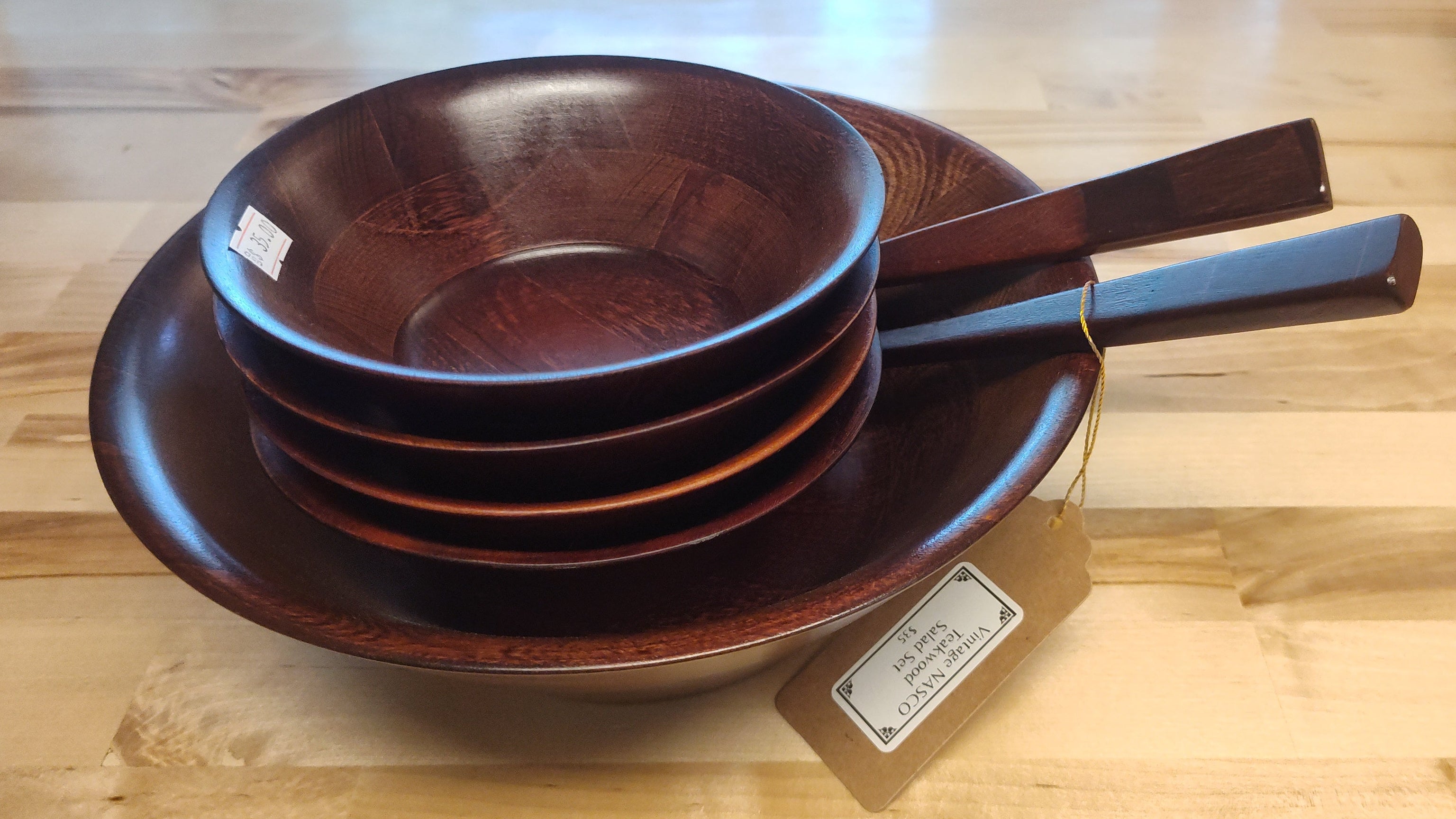 Vintage Nasco Teakwood 7-Piece Salad Set