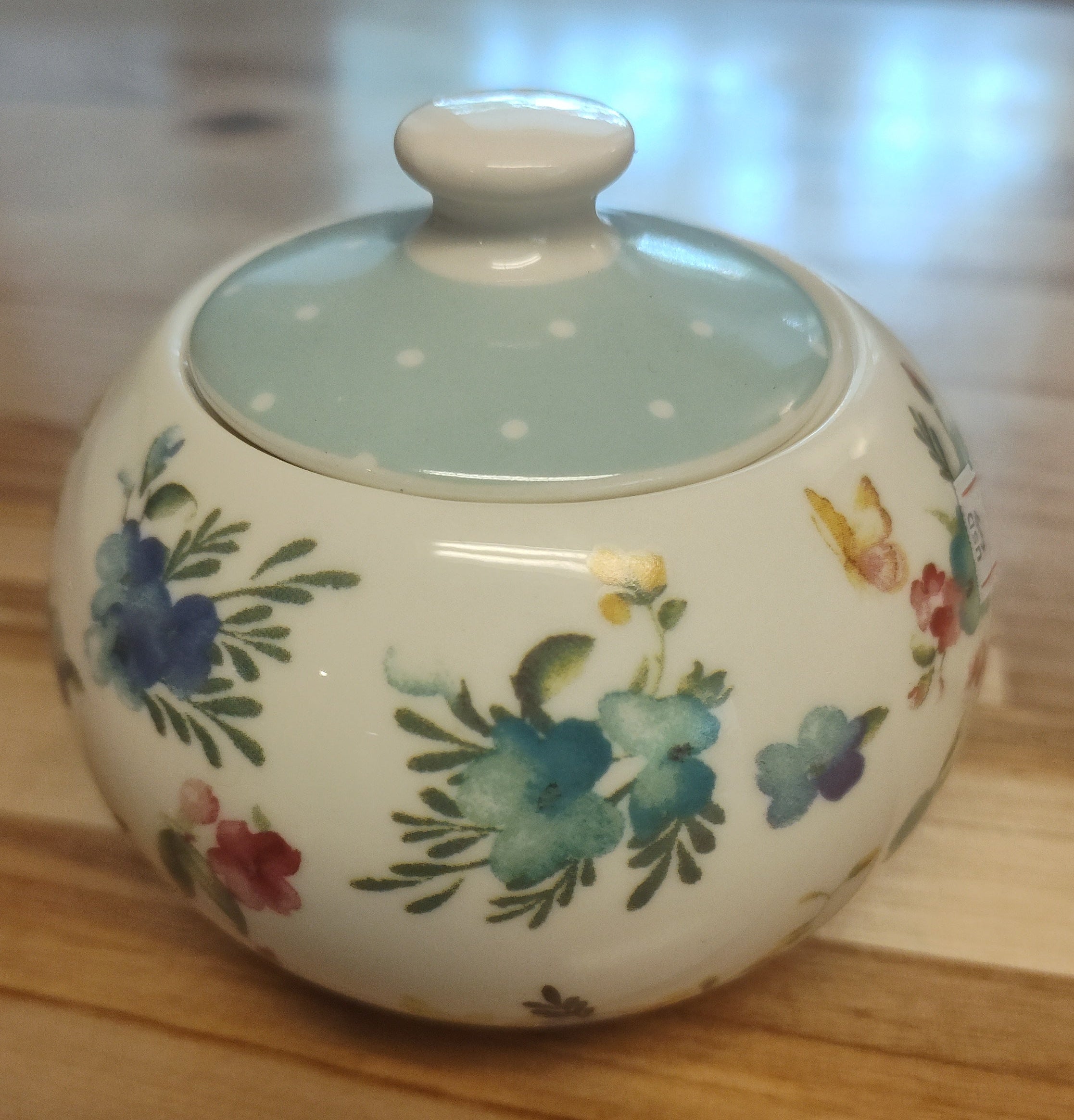 GRACE TEAWARE SUGAR BOWL W/ LID--FINE PORCELAIN--BLUE MEADOW PATTERN